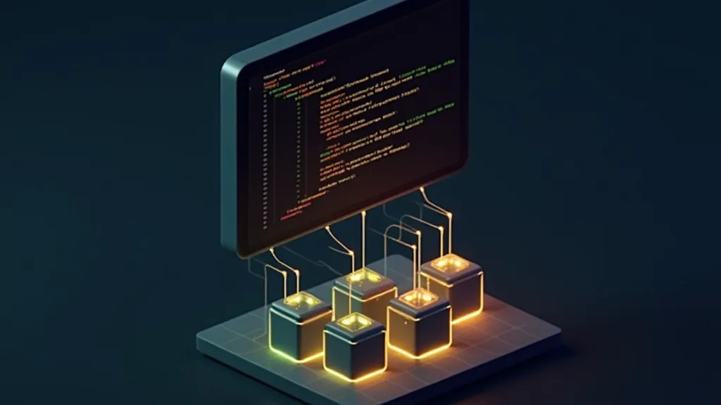 Isometric terminal with code blocks flowing into connected cubes, illustrating an uncensored coding API